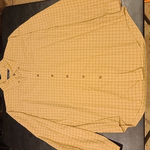 Nautica mens dress shirt tan with boxed stripe pattern XL